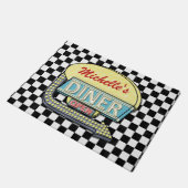 Diner Sign Retro 50er Black Checked| Individuelle Fußmatte (Schrägansicht)