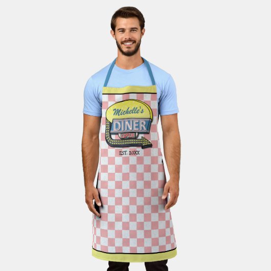 Diner Sign Retro 50er Mitte Jahrhundert Moderner r Schürze (Getragen)