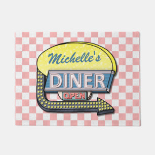 Diner Sign Retro 50er Pink Checked  Individuelle N Fußmatte