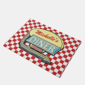 Diner Sign Retro 50er Red Checked| Individuelle Na Fußmatte (Schrägansicht)
