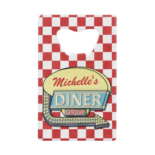 Diner Sign Retro 50er Red Checked| Individuelle Na Geldbeutel Flaschenöffner (Vorderseite)