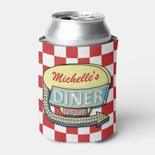 Diner Sign Retro 50er Red Checkered | INDIVIDUELLE Dosenkühler (Kanne Vorderseite)