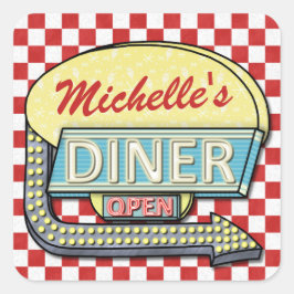 Diner Sign Retro 50er Red Checkered | INDIVIDUELLE Quadratischer Aufkleber