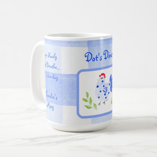 Diner Watercolor Blue Hen Check SUNDAY Personalize Kaffeetasse (Vorderseite Links)