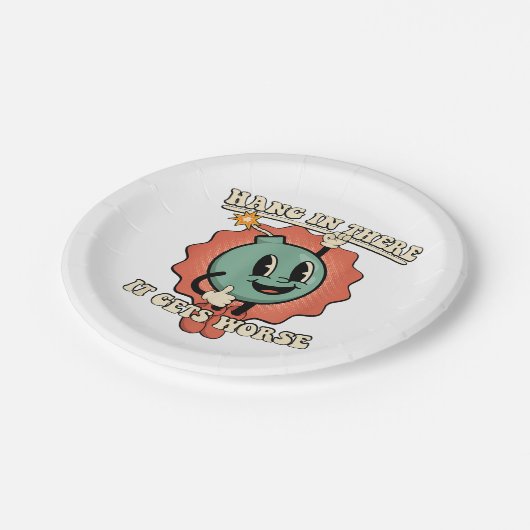 Ding in it's wird schlimmer Funny Cartoon Bomb Pappteller (Schrägansicht)