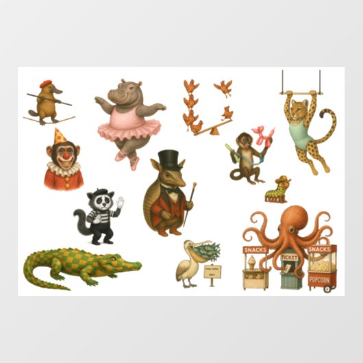 Dingaling Bros Circus acts Fensteraufkleber (Blatt)