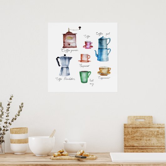 Dinge Coffee Watercolor Collection Poster (Küche)