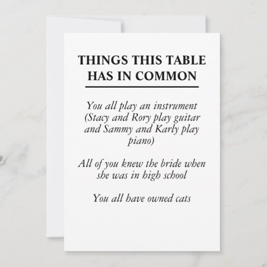 Dinge, die der Tisch in gemeinsamen Hochzeitszeich (Vorderseite)