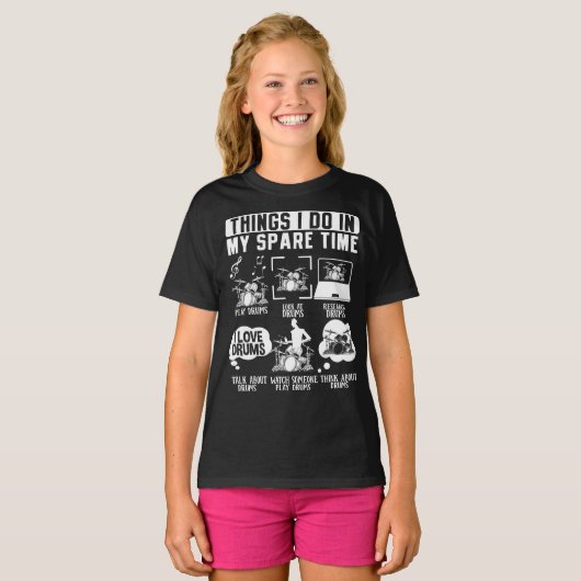 Dinge, die ich in meiner Freizeit Drummer Musiker T-Shirt (Vorne ganz)