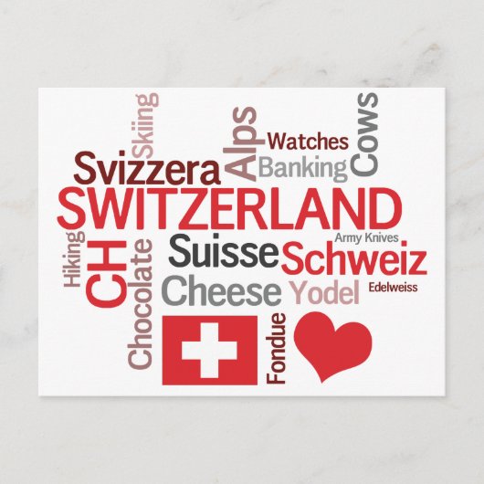 Dinge, die ich Liebe über die Schweiz, Käse, Schok Postkarte (Vorderseite)