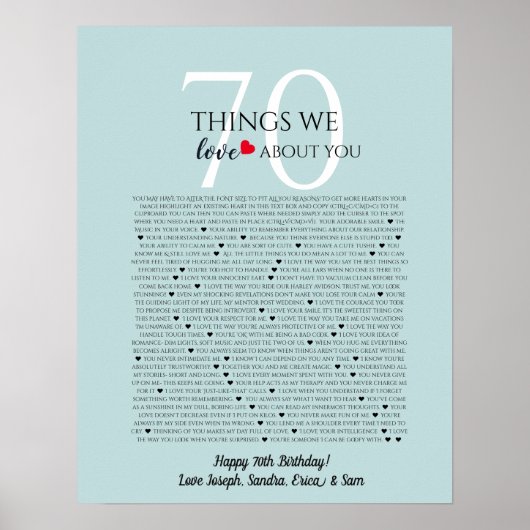 Dinge, die wir an dir lieben 70, 60, 50, Poster (Vorne)
