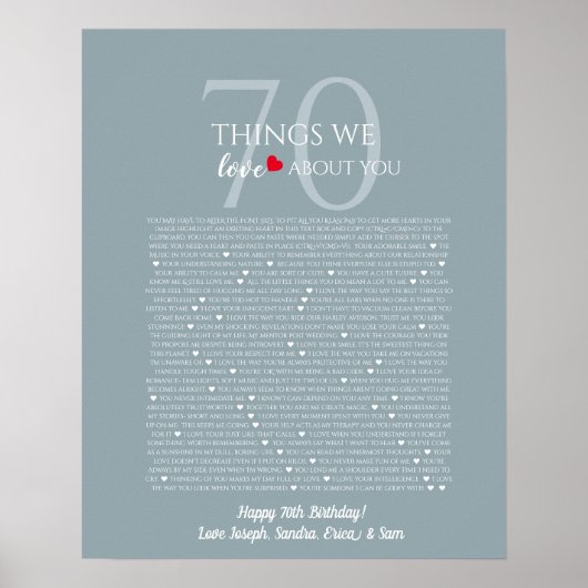 Dinge, die wir an dir lieben 70, 60, 50, Poster (Vorne)