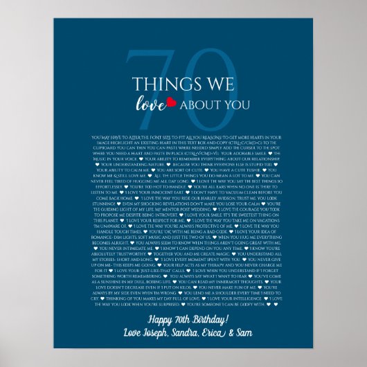 Dinge, die wir über Sie Liebe 70, 60, 50, Poster (Vorne)