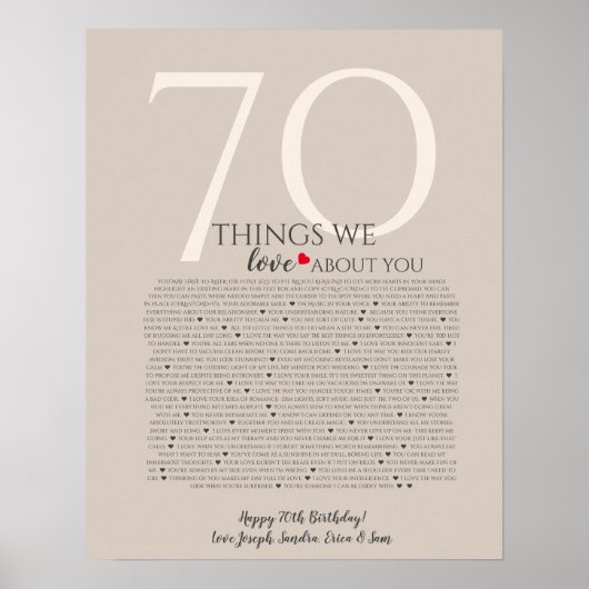 Dinge, die wir über Sie Liebe 70, 60, 50, Poster (Vorne)