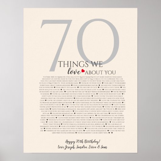 Dinge, die wir über Sie Liebe 70, 60, 50, Poster (Vorne)