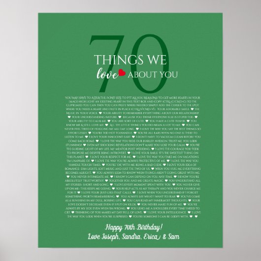 Dinge, die wir über Sie Liebe 70, 60, 50, Poster (Vorne)