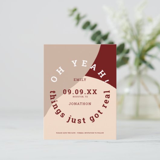 Dinge Got echte Form Burgundy Cream Save the Date Ankündigungspostkarte (Stehend Vorderseite)