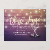 Dinge passieren Hochzeitspause Änderung der Pläne Ankündigungspostkarte (Vorderseite)