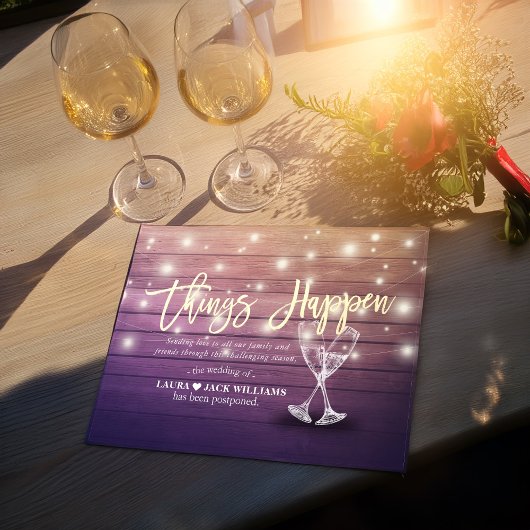 Dinge passieren Hochzeitspause Änderung der Pläne Ankündigungspostkarte