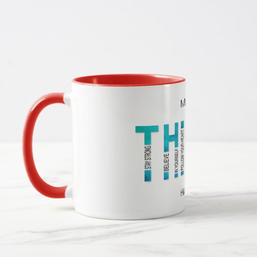 Dinge passieren - Retro Blue on Red Edition Tasse (Links)