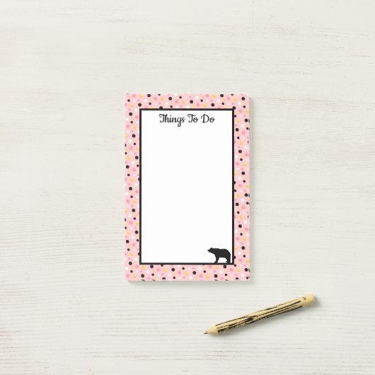 Dinge zu tun Bären & Polka Punkte auf rosa Post-it Klebezettel (Auf Schreibtisch)