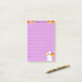Dinge zu tun & Geist, Kürbis & Kerze auf Violett Post-it Klebezettel (Auf Schreibtisch)