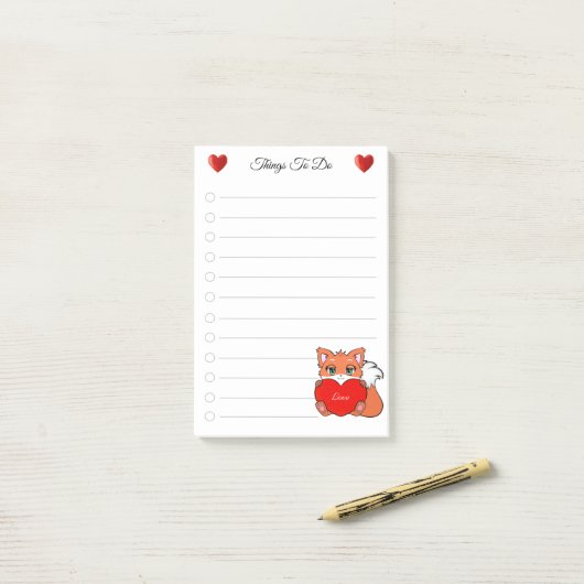 Dinge zu tun & Niedliche kleine Fox & Liebe Herzno Post-it Klebezettel (Auf Schreibtisch)