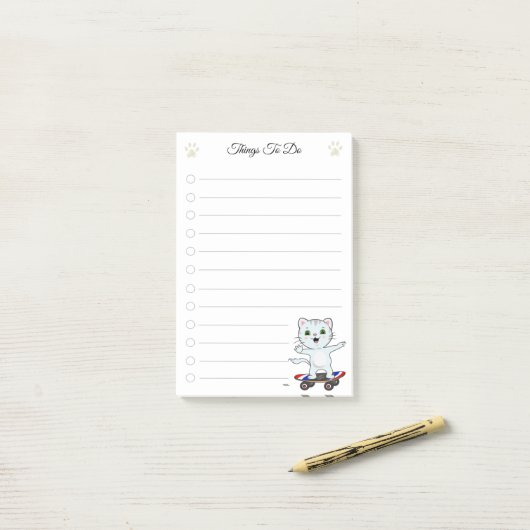 Dinge zu tun und Niedliche Skater Cat Post-it Klebezettel (Auf Schreibtisch)