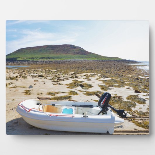 Dinghy am Strand Fotoplatte (Vorderseite)