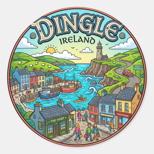 Dingle Irland Runder Aufkleber (Vorderseite)