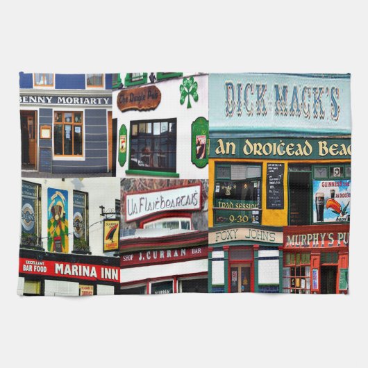 Dingle Pubs, Collage, Irish, Ireland, Teetücher Handtuch (Horizontal)