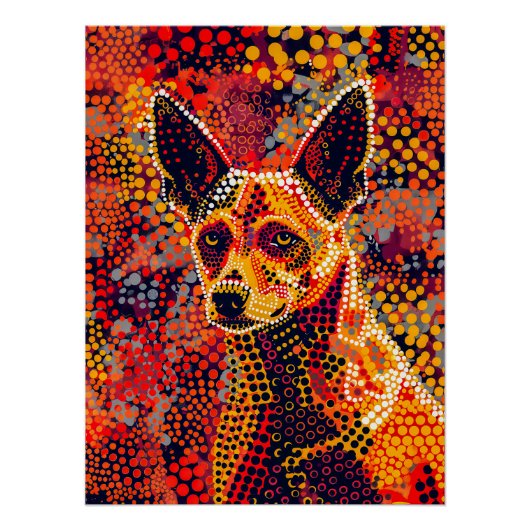 Dingo in Aborigine Dot Art Style Poster (Vorderseite)