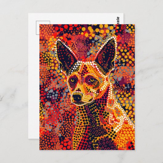 Dingo in Aborigine Dot Art Style Postkarte (Vorne/Hinten)