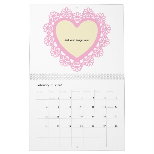 Dingus Herz und Spitzen farbenfroh Kalender (Feb 2026)