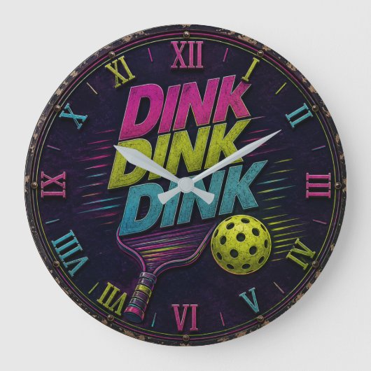 Dink Dink Dink Pickleball Retro Neon Große Wanduhr (Vorderseite)
