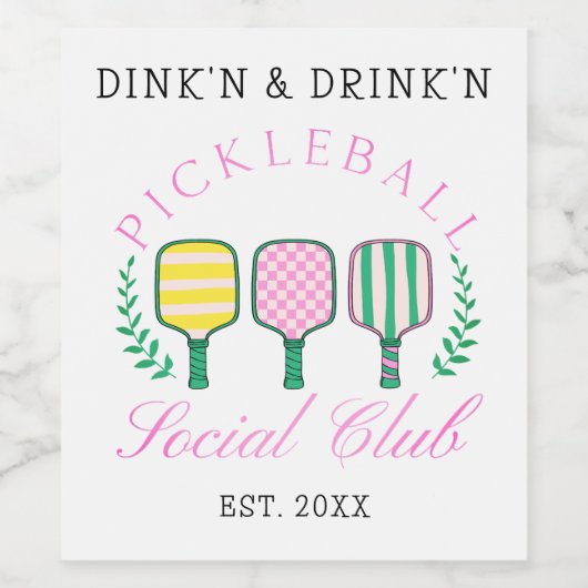 Dink Drink Pickleball Social Club Weinetikett (Einzelnes Label)