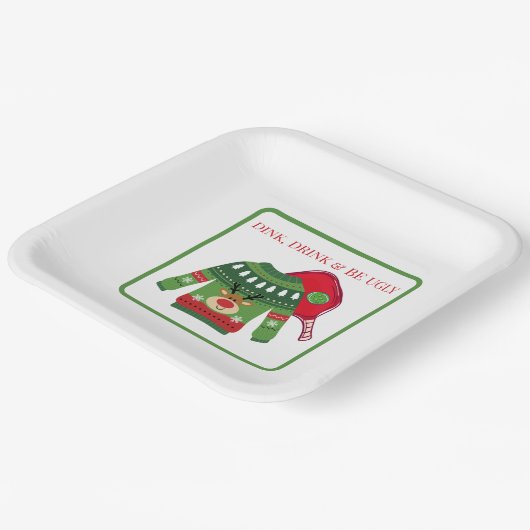 Dink Drinks werden Ugly Pickleball Ugly Sweater Pa Pappteller (Gewinkelt)