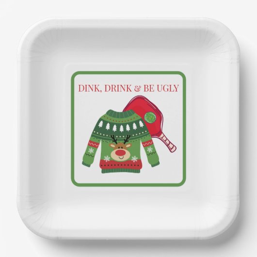 Dink Drinks werden Ugly Pickleball Ugly Sweater Pa Pappteller (Vorderseite)