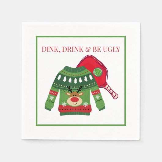 Dink Drinks werden Ugly Pickleball Ugly Sweater Pa Serviette (Vorderseite)