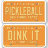 Dink It Pickleball Fan -Retro FL License Plate 2pc Aufkleber (Vorderseite)
