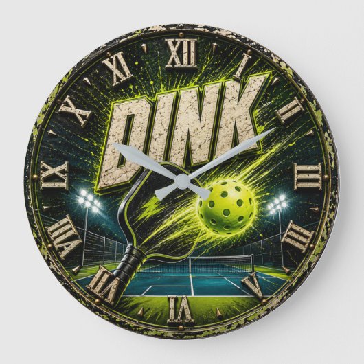 Dink Neon Pickleball Player Gift Große Wanduhr (Vorderseite)