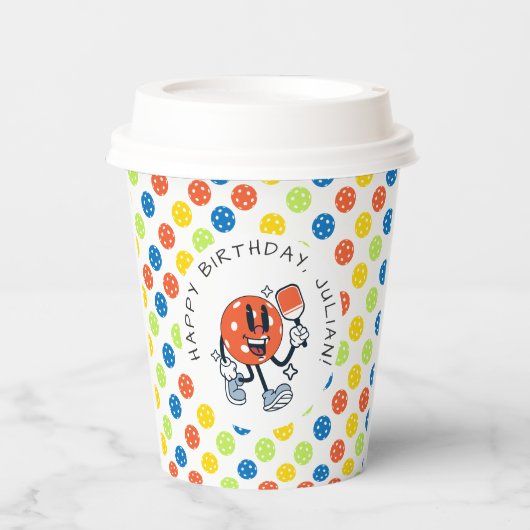 Dink Pickleball Party Sports Cartoon Mascot Paddel Pappbecher (Vorderseite)