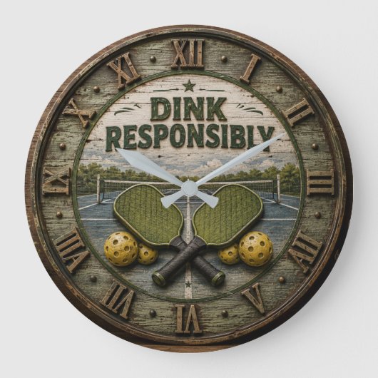Dink Responsibly Pickleball Paddle Große Wanduhr (Vorderseite)