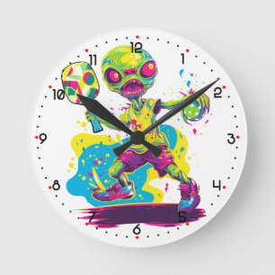 Dinkin' mit den Aliens Pickleball Runde Wanduhr