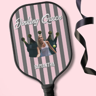 Dinking Queen Foto Rosa und Grau gestreift individ Pickleball Schläger