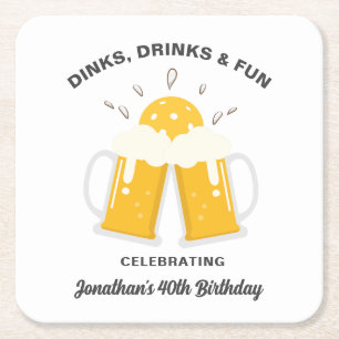 Dinks & Drinks Bier Tasse Cheer Custom Pickleball Rechteckiger Pappuntersetzer
