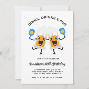 Dinks & Drinks Bier Tasse Pickleball Geburtstagspa Einladung
