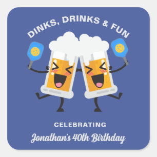 Dinks & Drinks Cartoon Bier Tasse Custom Picklebal Quadratischer Aufkleber