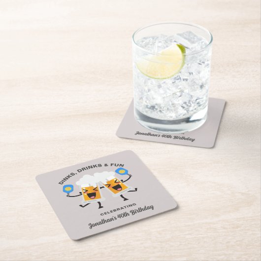Dinks & Drinks Cartoon Bier Tasse Custom Picklebal Rechteckiger Pappuntersetzer (Vor Ort)