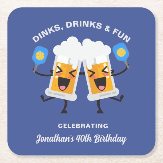 Dinks & Drinks Cartoon Bier Tasse Custom Picklebal Rechteckiger Pappuntersetzer (Vorderseite)